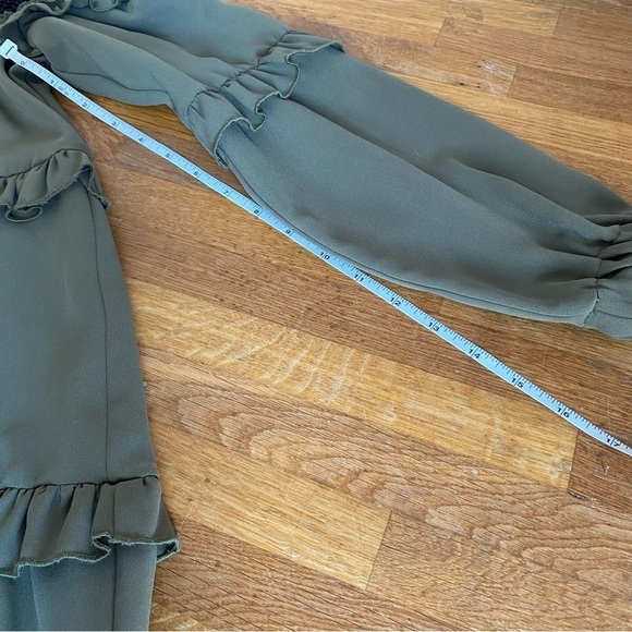 David Naman Italian Designer Green Mini Ruffle Dress with Mesh and Long Sleeves - Picture 13 of 13